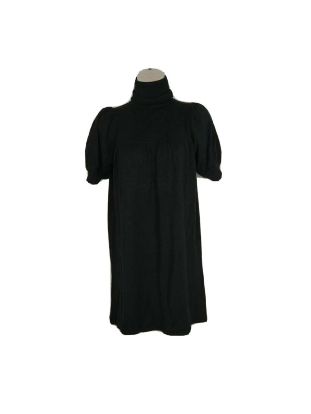 Studio M Turtleneck Shift Dress Women Petite Size XSP Black Short Sleeve NEW - Picture 2 of 9